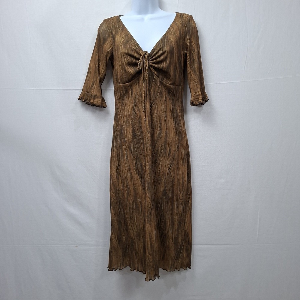 Vintage 90s Y2K Aziz Midi Dress M Lace Up Bust‎ Nylon Mesh Woodland Fairy Grunge